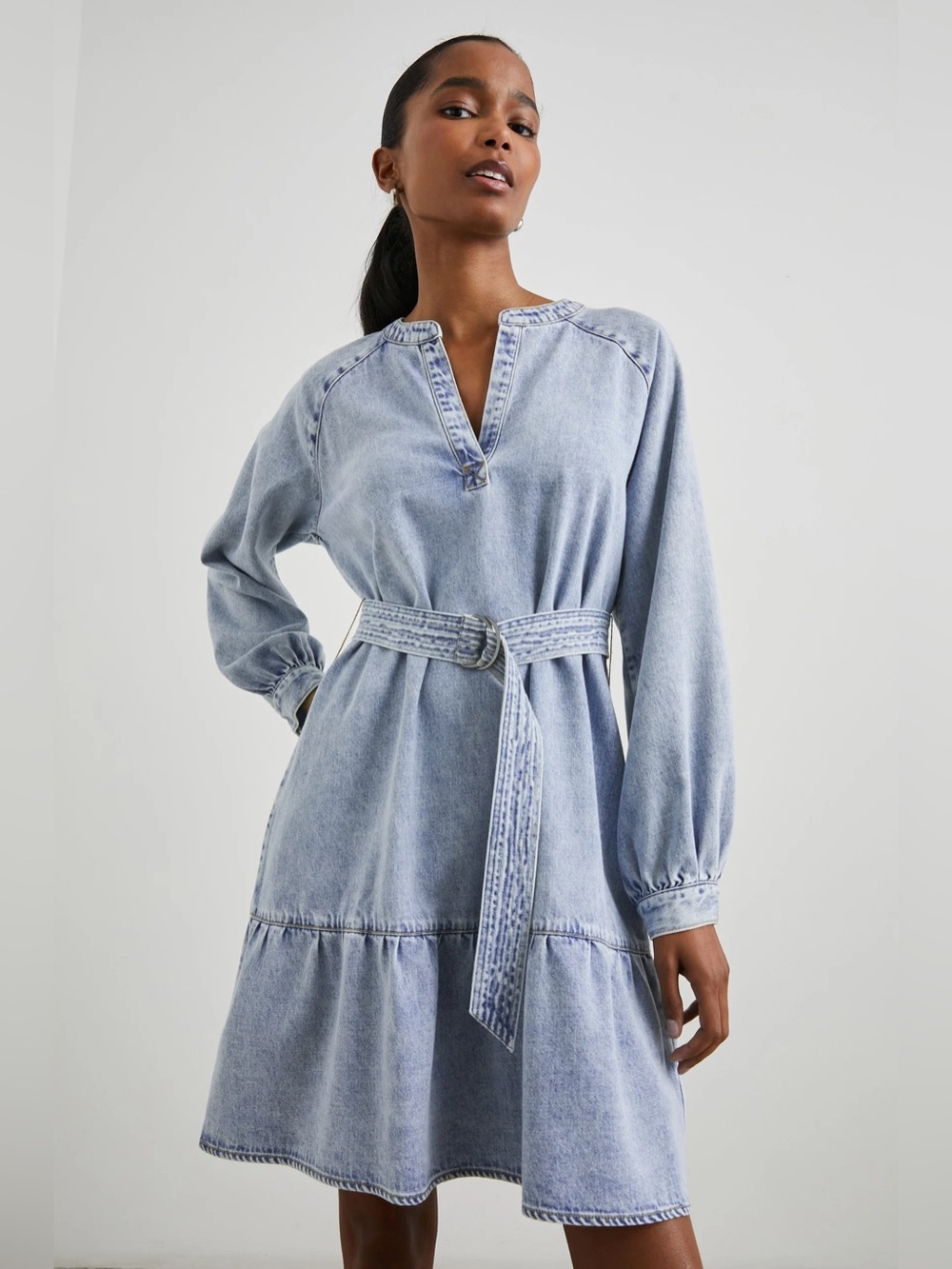 Rails Lila Chambray Denim Tiered Flounce Dress | Faded Indigo